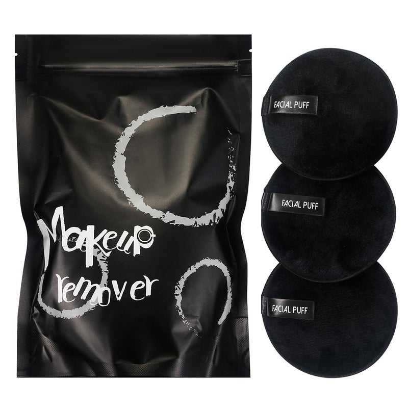 Vtrem 3 PCs Makeup Remover Pads: Reusable Soft Facial Cleaning Puffs Towels Christmas gifts Washable Make Up Removing Cloth Microfiber Multi-function, Black - Image 2